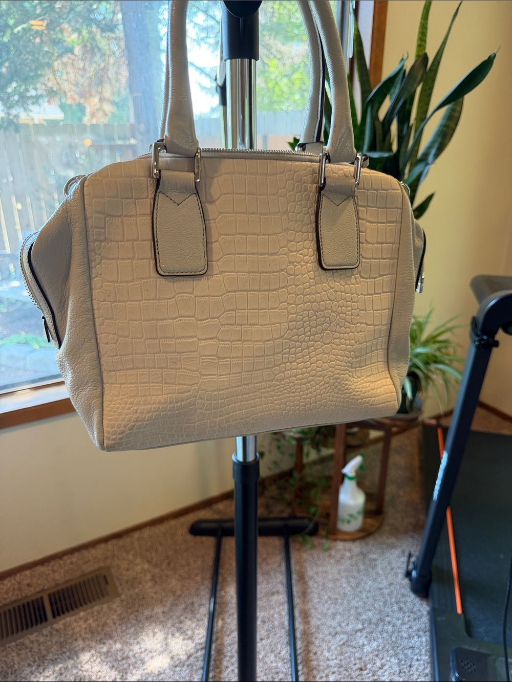 Marc Fisher Croc-Embossed Satchel in Light Beige